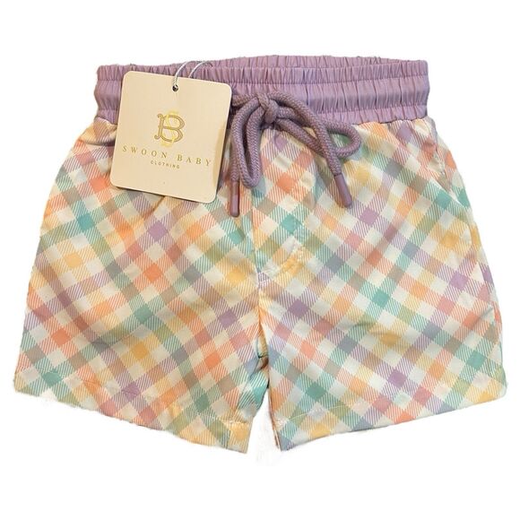 Swoon Baby Boys Plaid Swim Trunks Sz 12M NWT Lined G20 - Picture 3 of 7